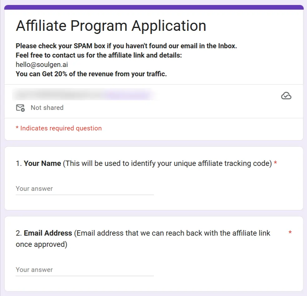 SoulGen Affiliate Program Application