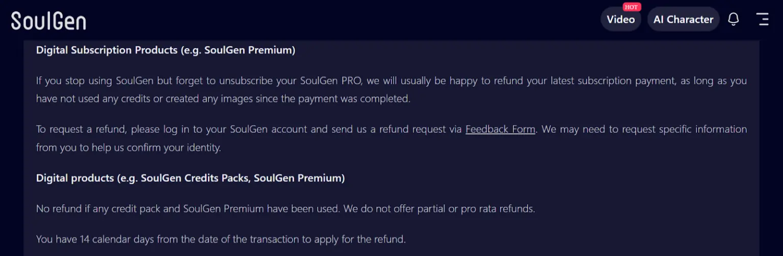 SoulGen Refund Policy