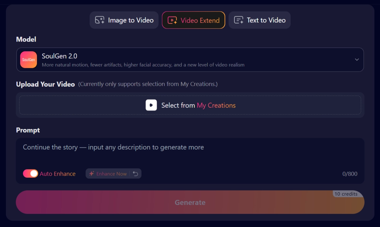 SoulGen Video Extender Feature
