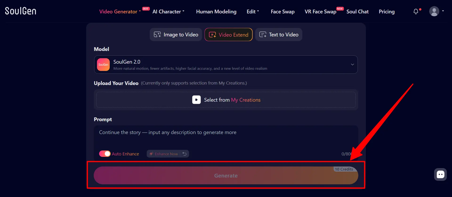 SoulGen -Video Generation Credits Use